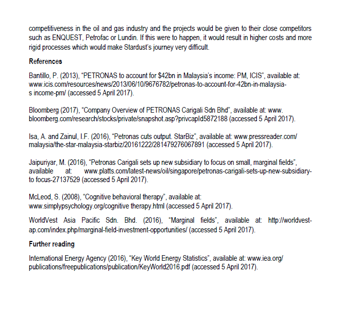 Based on the case study above "Stardust Petroleum