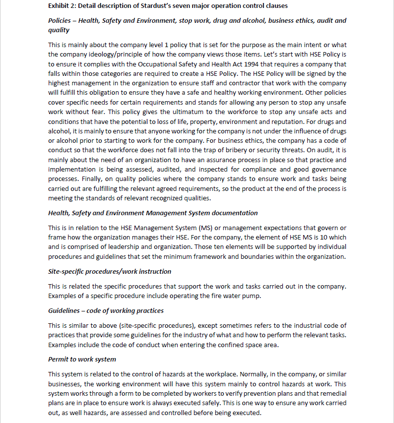 Based on the case study above "Stardust Petroleum