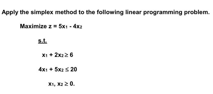 Apply the simplex method to the following linear