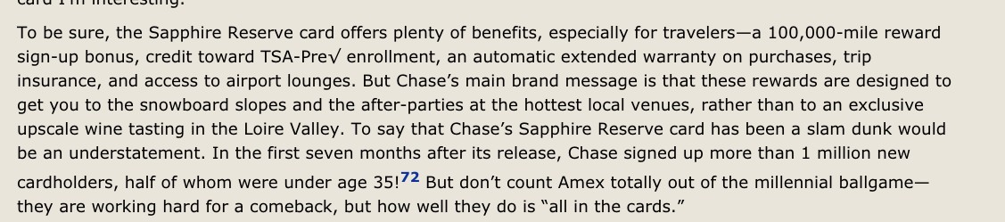 In the battle between Chase and Amex, lumping all