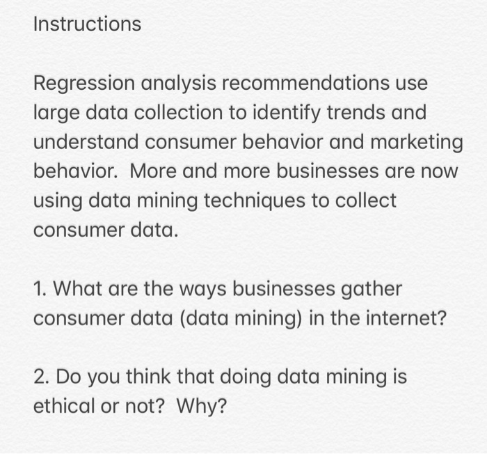 Instructions Regression analysis recommendations