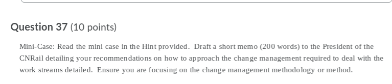 Question 37 (10 points) Mini-Case: Read the mini