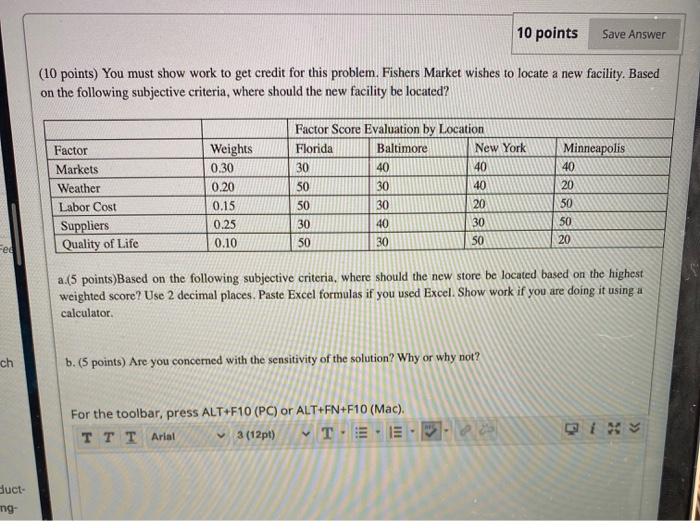 10 points Save Answer (10 points) You must show
