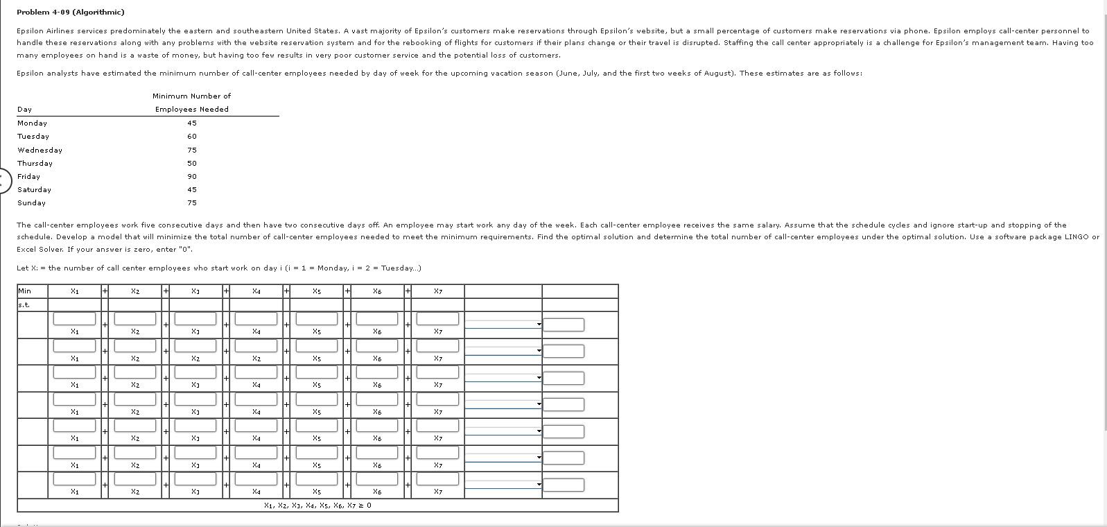 Problem 4-09 (Algorithmic) Epsilon Airlines