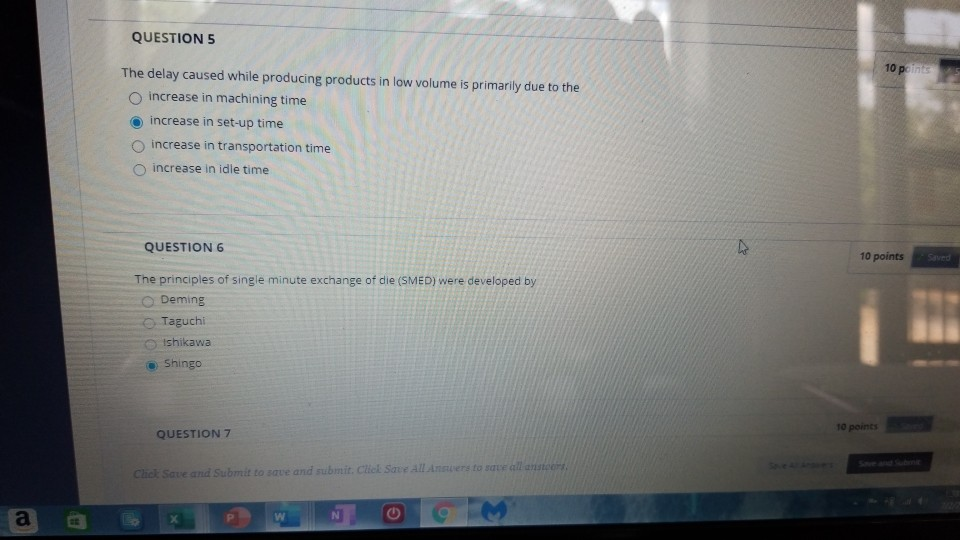 QUESTION 5 10 points The delay caused while