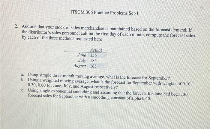 ITSCM 306 Practice Problems Set-1 2. Assume that