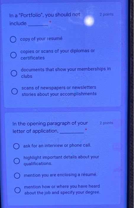 A letter of application aims at 2 points O