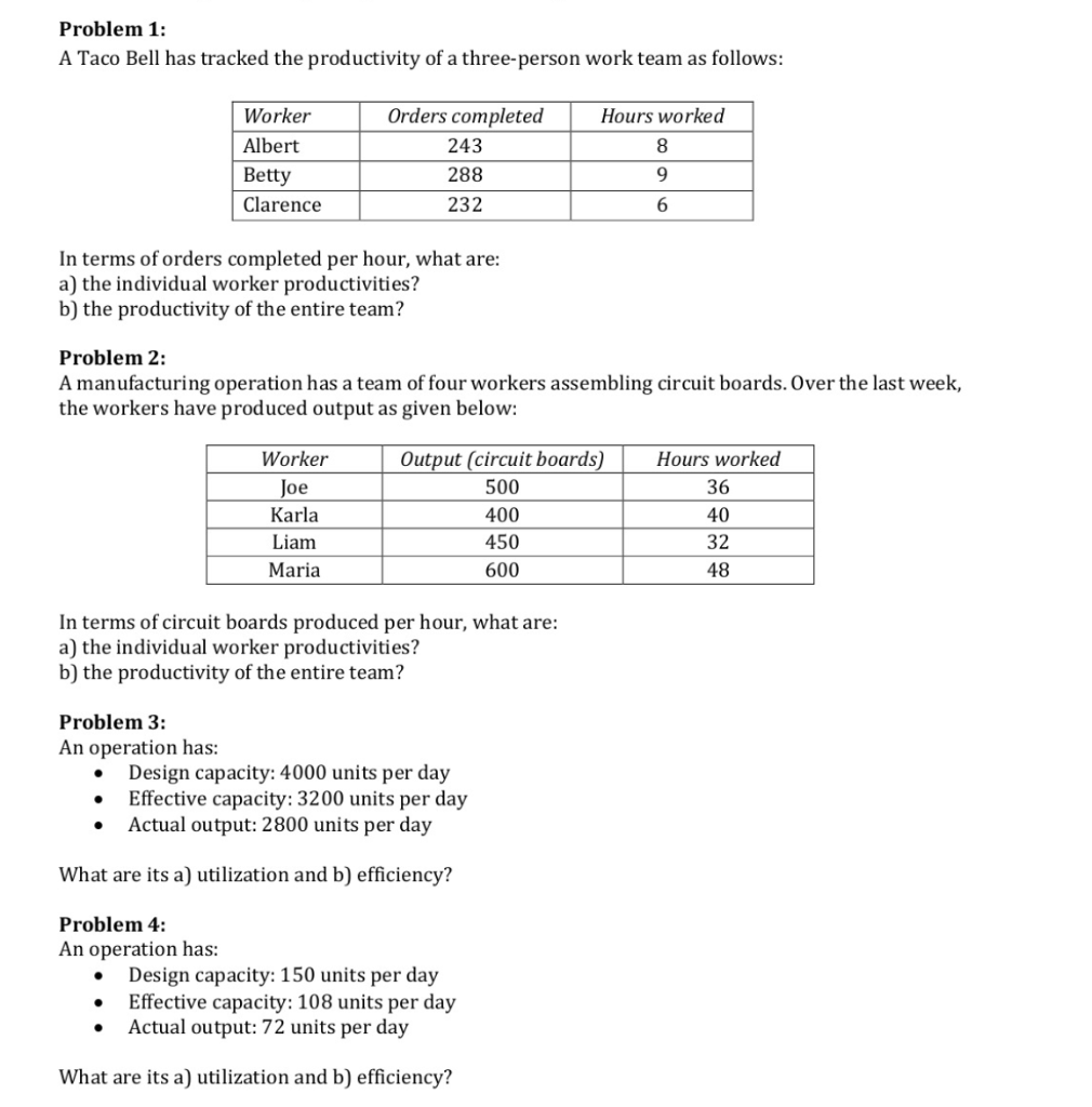 Problem 1: A Taco Bell has tracked the