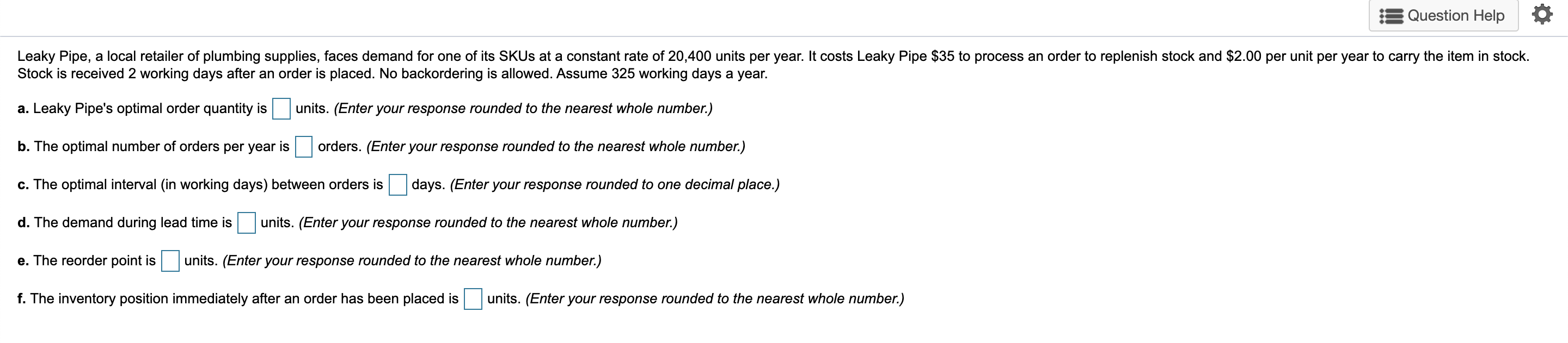Question Help 0 Leaky Pipe, a local retailer of