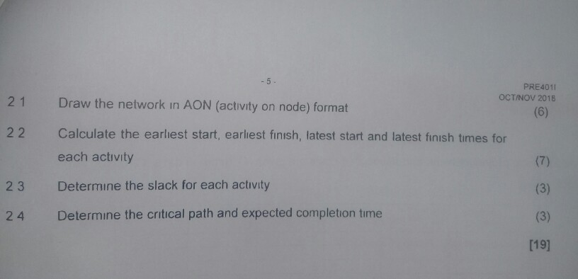 QUESTION 2 Using the information given in the