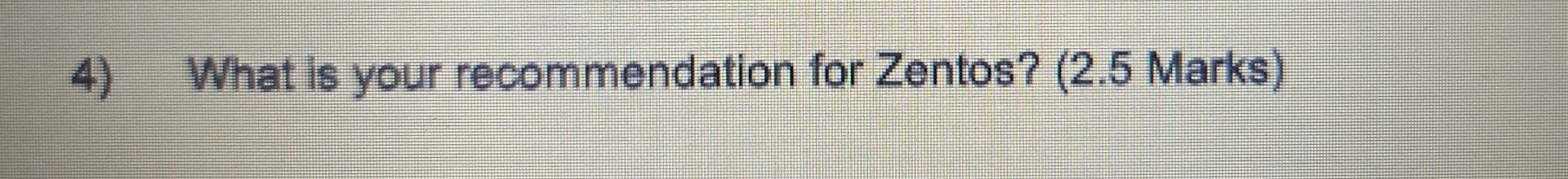 4) What is your recommendation for Zentos? (2.5