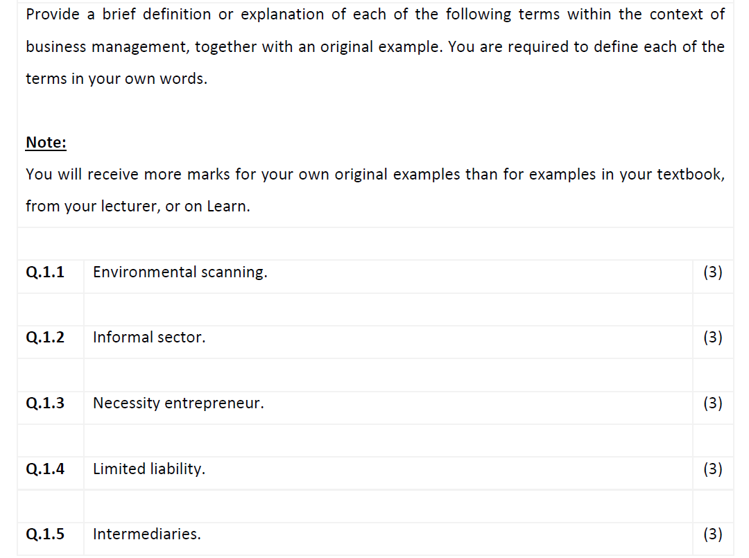 Please type all answers ( 1.1 to 1.5 ) Provide a