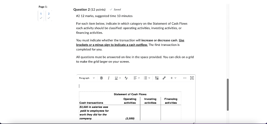 Page 1: \begin{tabular}{l|lll} 1 & 2 & Question 2