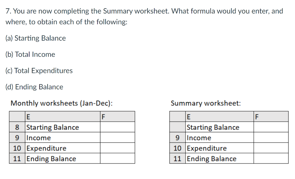 7. You are now completing the Summary worksheet.