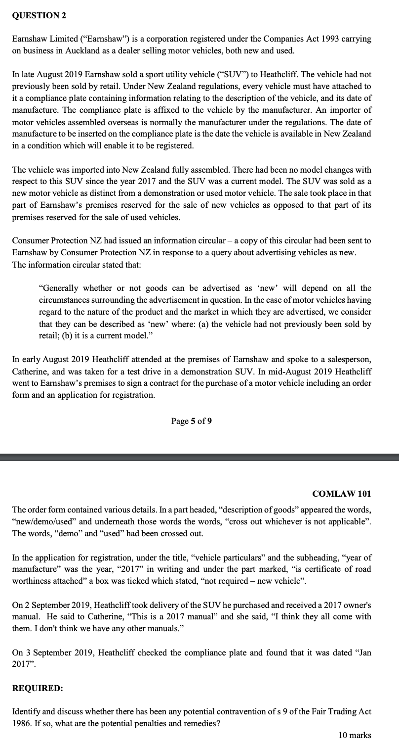 for comlaw 101 - 900 word limit QUESTION 2