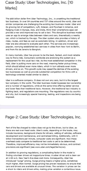 Case Study: Uber Technologies, Inc. [10 Marks]