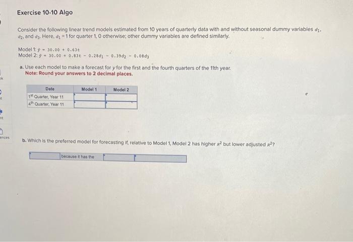 Consider the following linear trend models