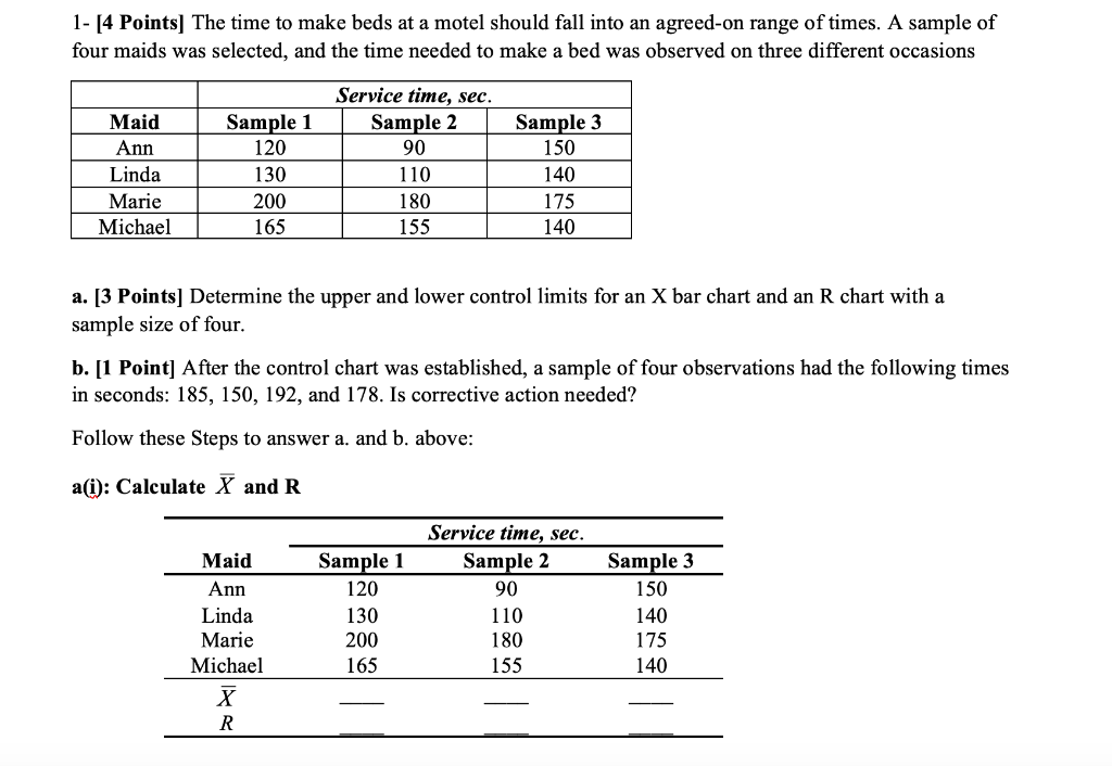 1- [4 Points) The time to make beds at a motel