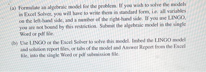 Please make an algebraic model for this question