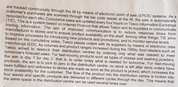 1. Describe the key logistics processes and
