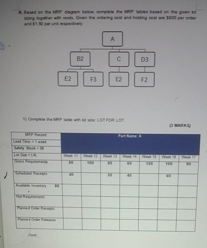 help A. Based on the MRP diagram below, complete