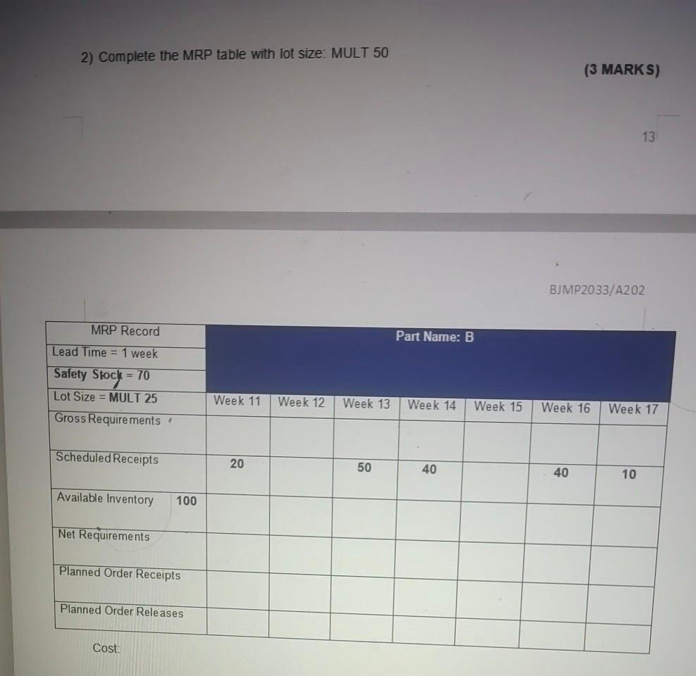 help A. Based on the MRP diagram below, complete