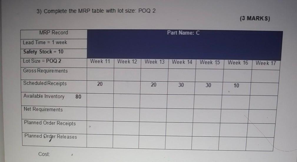 help A. Based on the MRP diagram below, complete