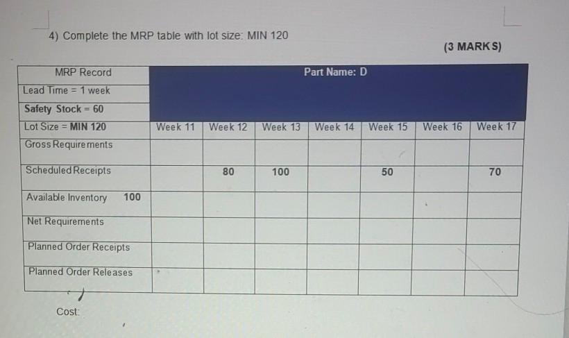 help A. Based on the MRP diagram below, complete