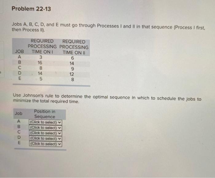 Problem 22-13 Jobs A, B, C, D, and E must go