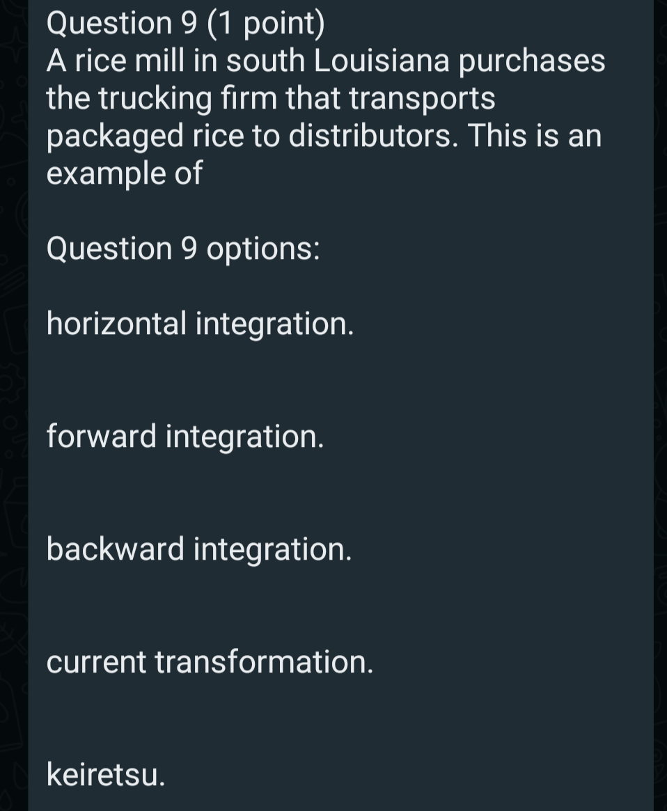 Question 9 (1 point) A rice mill in south
