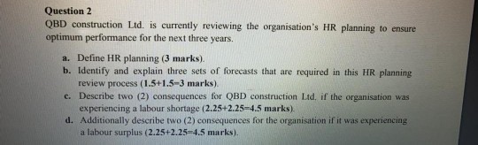 Question 2 QBD construction Ltd. is currently