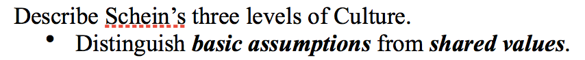 Describe Schein's three levels of Culture. -