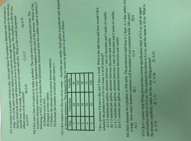 63) A machine is available 10 hours a day. Each