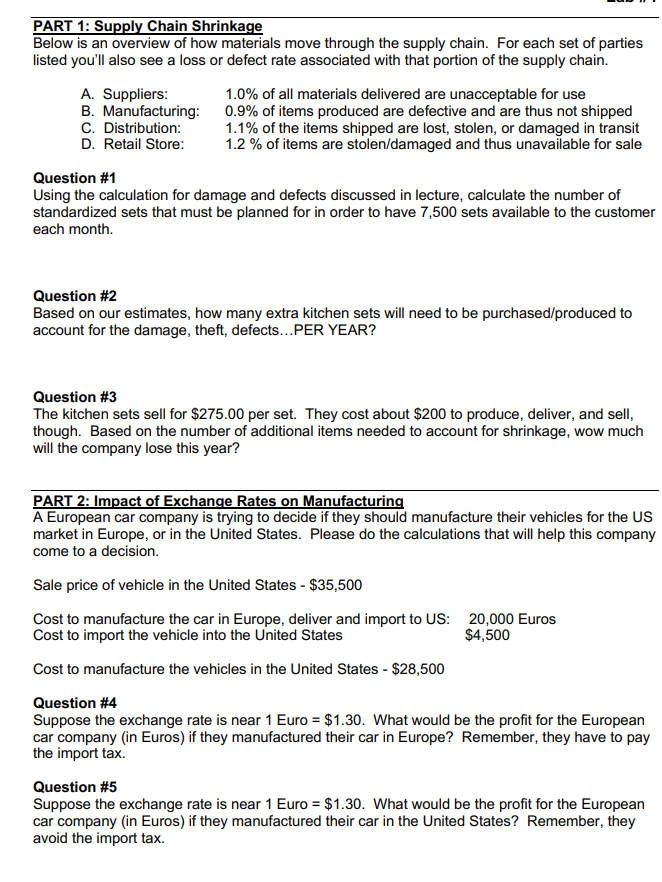 PART 1: Supply Chain Shrinkage Below is an