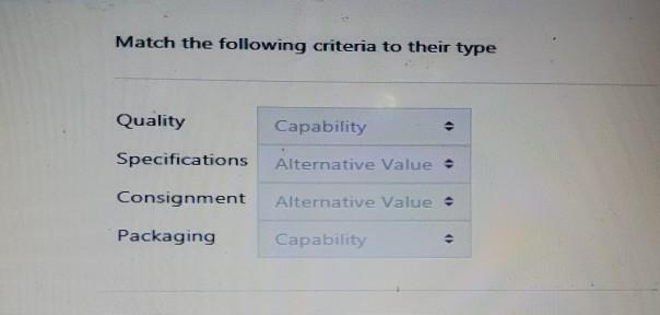 Match the following criteria to their type