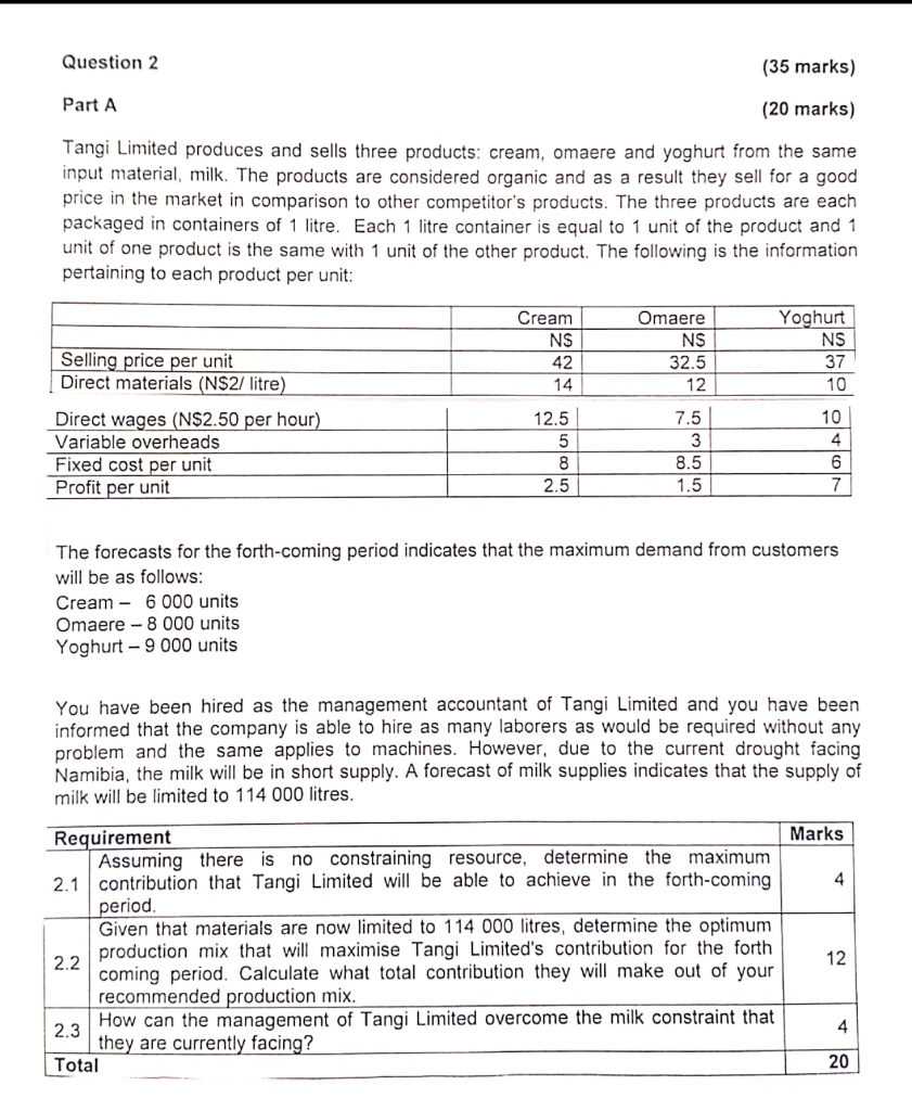 Question 2 (35 marks) Part A (20 marks) Tangi