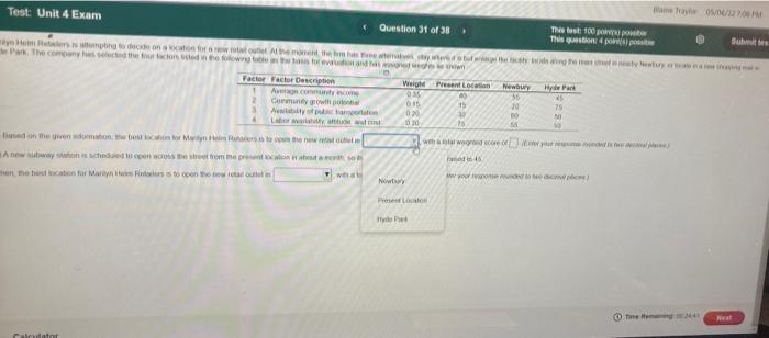 Test: Unit 4 Exam Question 31 of 38 This fast 100