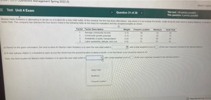 Test: Unit 4 Exam Question 31 of 38 This fast 100
