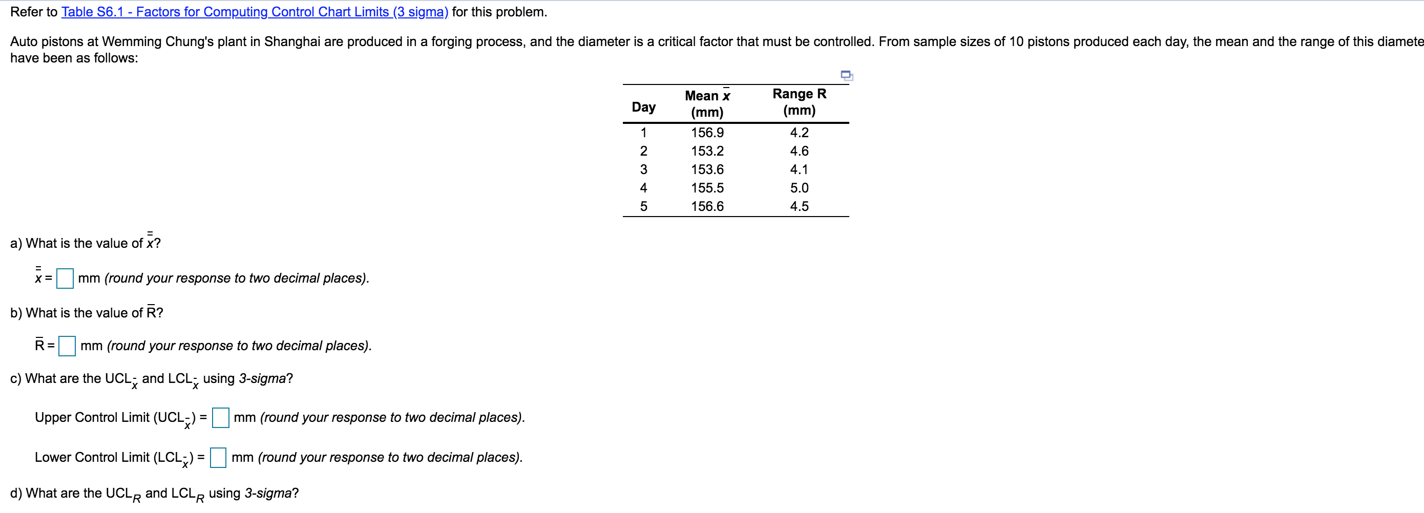 Refer to Table S6.1 - Factors for Computing