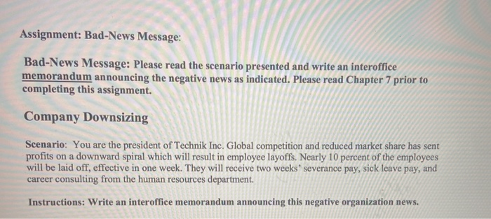 Assignment: Bad-News Message: Bad-News Message: