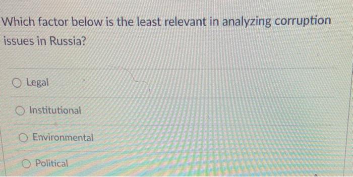 Which factor below is the least relevant in