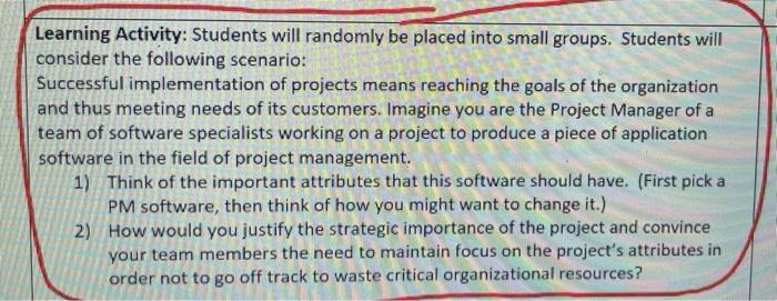 Learning Activity: Students will randomly be