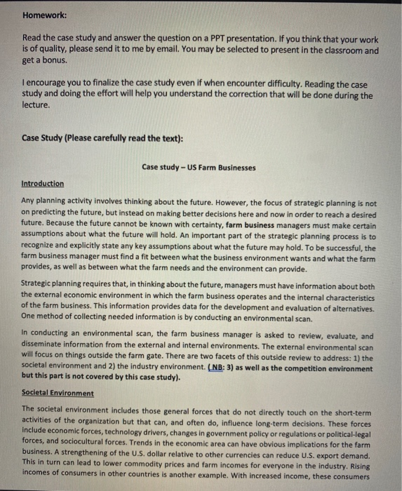 Homework: Read the case study and answer the