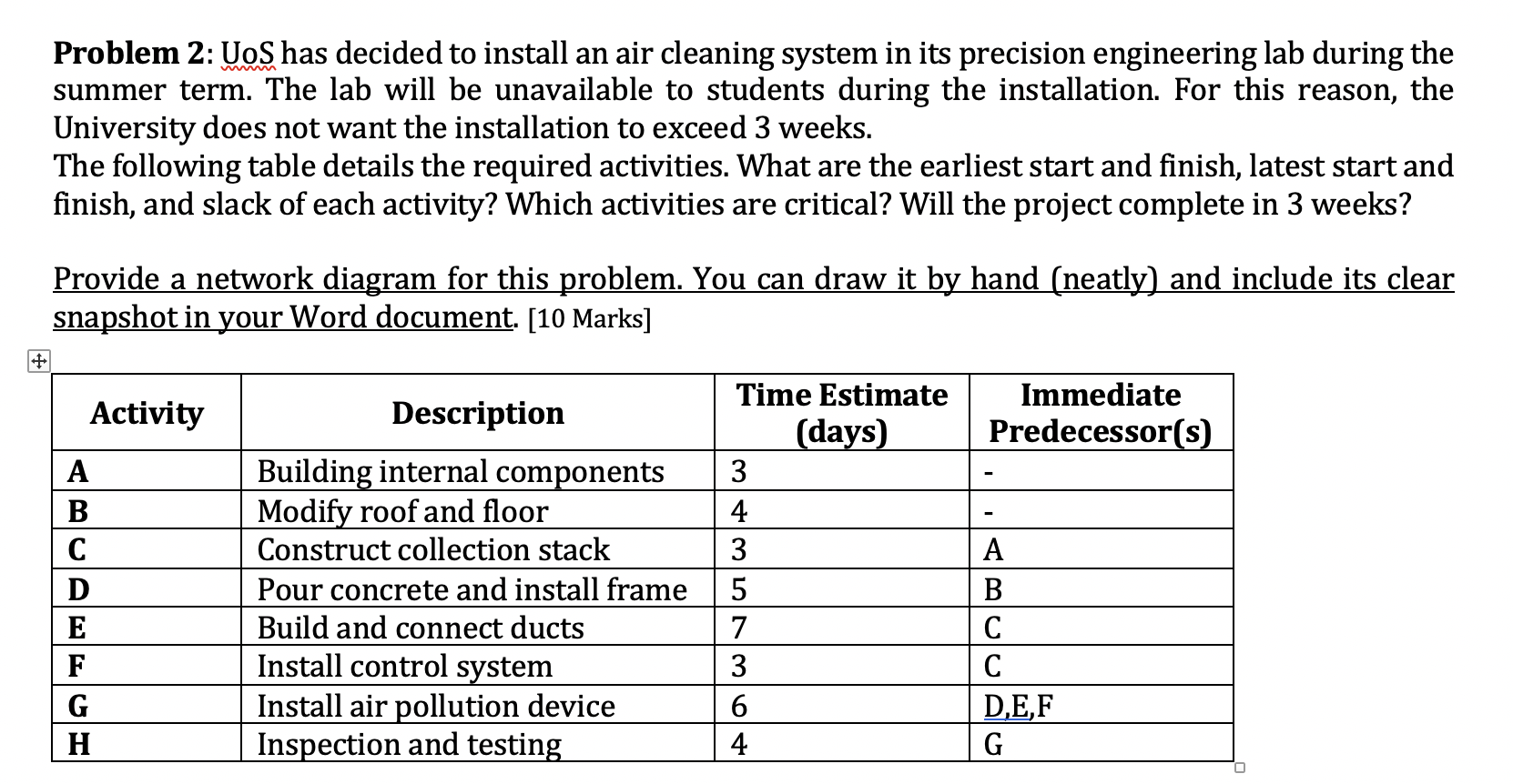 Problem 2: UoS has decided to install an air
