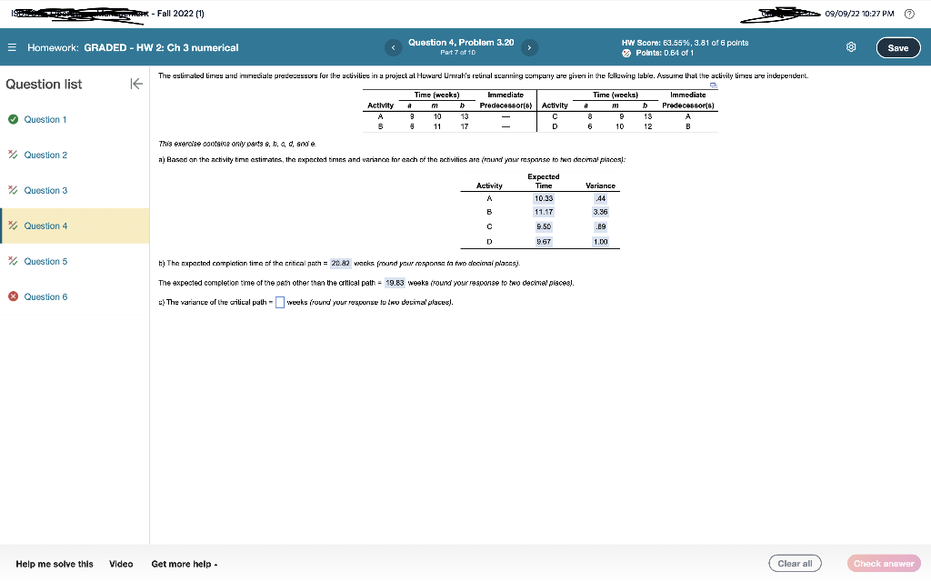 b) The nxpertrod competion time of the rritical