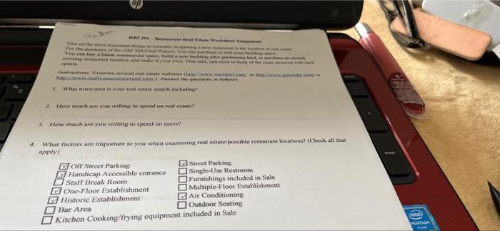 Restaurant Real Estate Worksheet Fete the