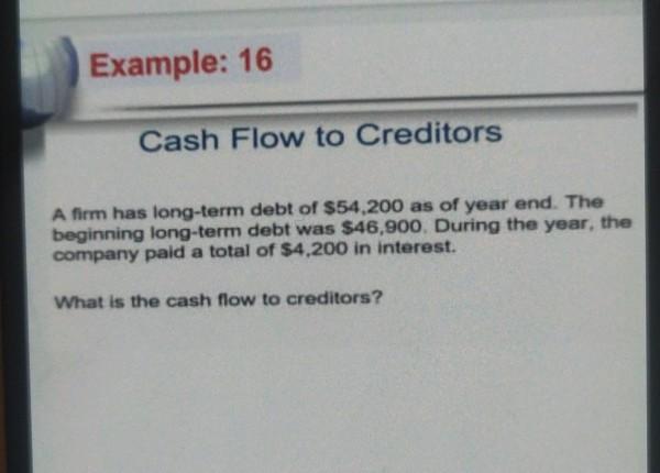 Example: 16 Cash Flow to Creditors A firm has