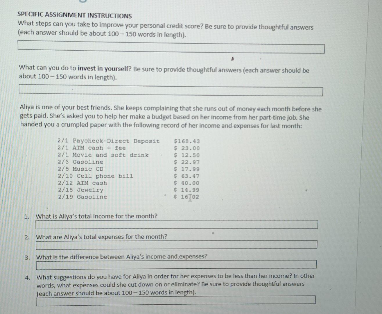 SPECIFIC ASSIGNMENT INSTRUCTIONS What steps can