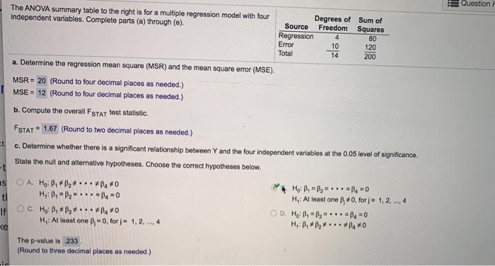 if Question The ANOVA summary table to the right