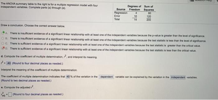 if Question The ANOVA summary table to the right